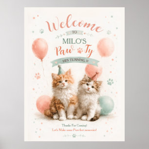 Poster Festa de Aniversário de Gatinho com Pata de Kit de