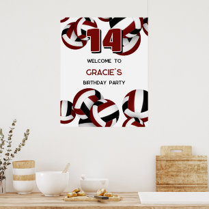 Poster festa de aniversário de maroon Black Volleybolas