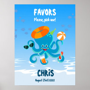 Poster Festa de Aniversário de Menino com Polvo Azul deba