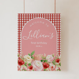 Poster Festa de aniversário de morango ou Chá de fraldas