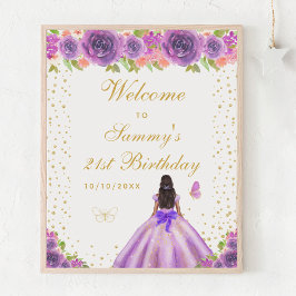 Poster Festa de aniversário de Rapariga Roxa Escura