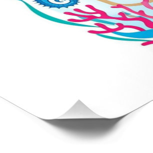 Póster festa de aniversário de sereia de arco-íris fofa n