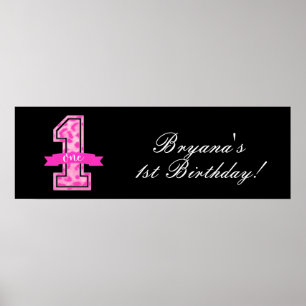 Poster Festa de Aniversário de Um 1 Ano com Estampa de Le