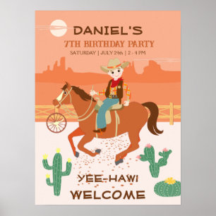 Poster Festa de aniversário de vaqueiro e cavalo legal