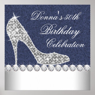Póster Festa de Aniversário Denim e Diamantes