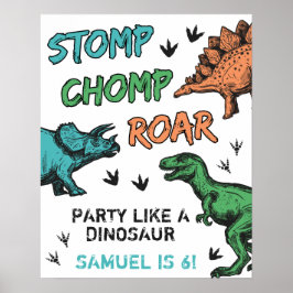 Poster Festa de Aniversário Dinossauros Batem Pé Rugem, Q