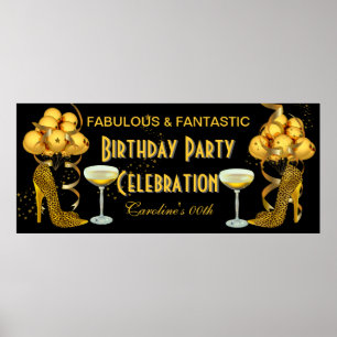 Póster Festa de Aniversário Faixa Celebração Leopardo Dou