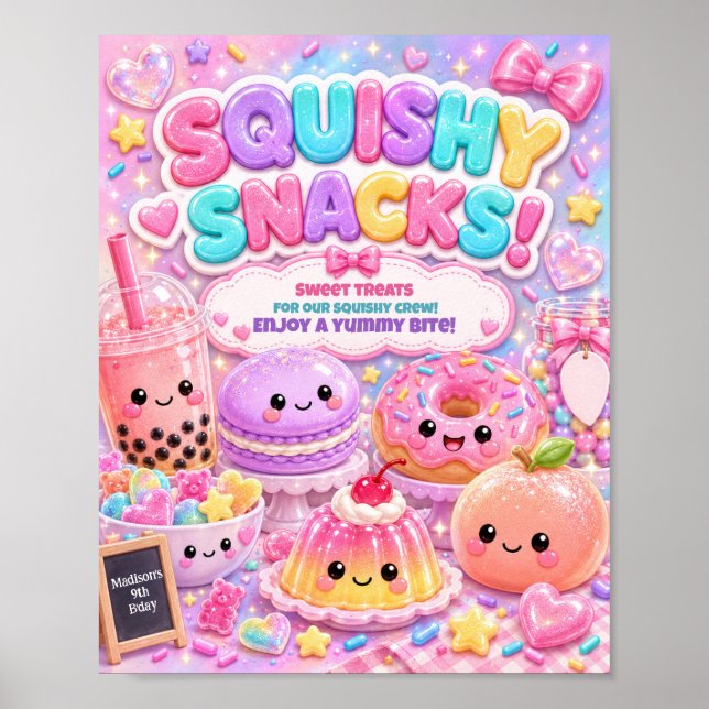 Poster Festa de Aniversário Glitter Rainbow Squishy Snack (Frente)