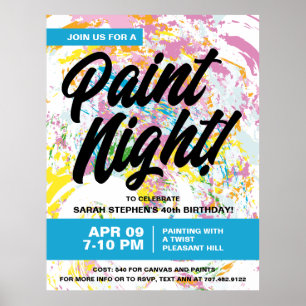 Poster Festa de aniversário Noturna de Pintura