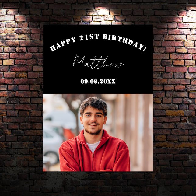 Poster Festa de aniversário personalizada branca preta -  (Criador carregado)