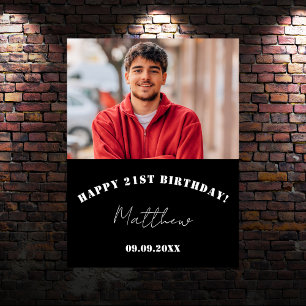 Poster Festa de aniversário personalizada branca preta - 