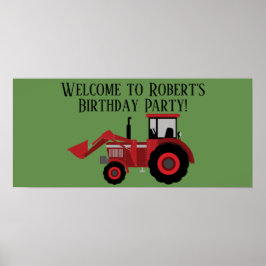 Poster Festa de Aniversário Personalizada Trator Vermelho