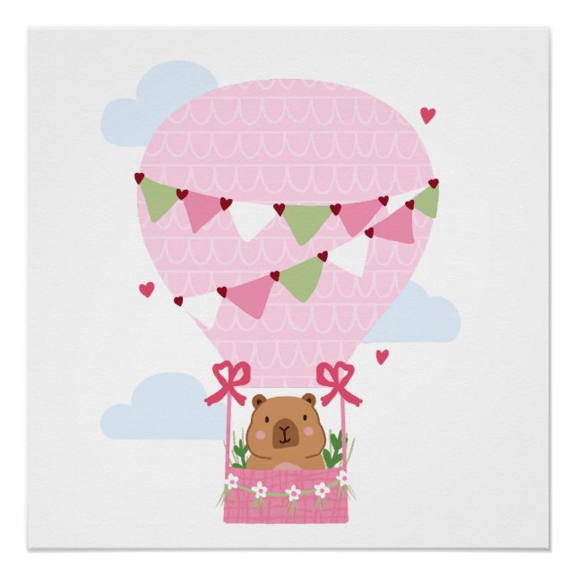 Póster Festa de Aniversário Rosa de Capivara Fofa (Frente)