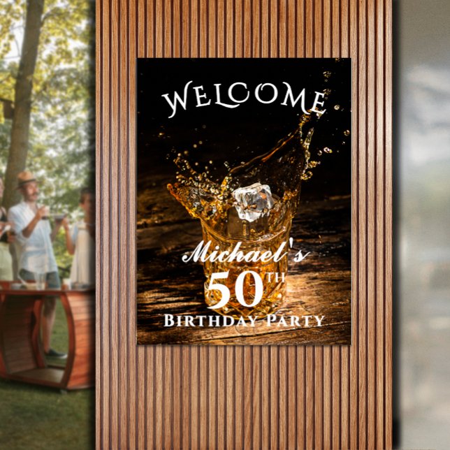 Poster Festa de aniversário Rustic Whiskey Bem-vindo (Rustic bourbon whiskey birthday party welcome poster - PRINTED and/or INSTANT DOWNLOAD)
