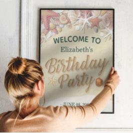 Poster Festa de aniversário Summer Beach Starfish Sea Wel
