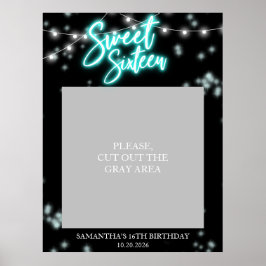 Poster Festa de Aniversário Sweet 16 Neon Teal Glow Dark