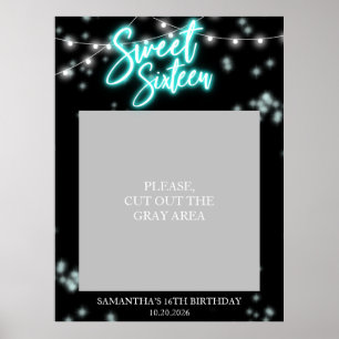 Poster Festa de Aniversário Sweet 16 Neon Teal Glow Dark