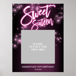 Poster Festa de Aniversário Sweet 16 Rosa Neon Glow Dark 