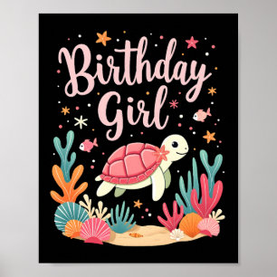 Poster Festa de Aniversário Tema Tartaruga Marinha Menina