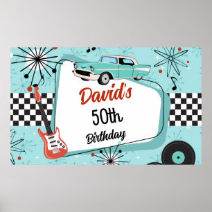 Poster Festa de Aniversário Vermelha e Azul dos Anos 50 R