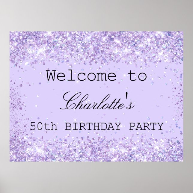 Poster Festa de aniversário violet lavanda glitter (Frente)