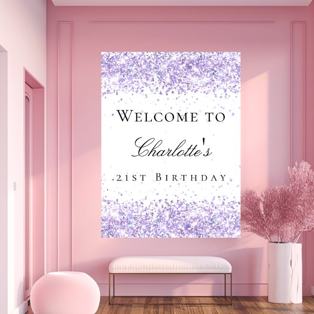 Poster Festa de aniversário violeta lavanda nome branco (Criador carregado)