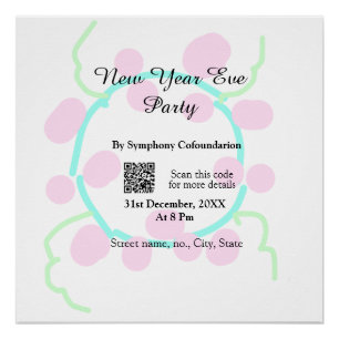 Póster Festa de Ano Novo digitalize QR RSVP nome rosa azu