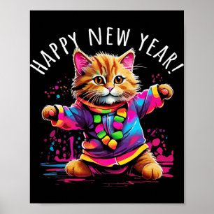 Poster Festa de Ano Novo Gato Dançante Design