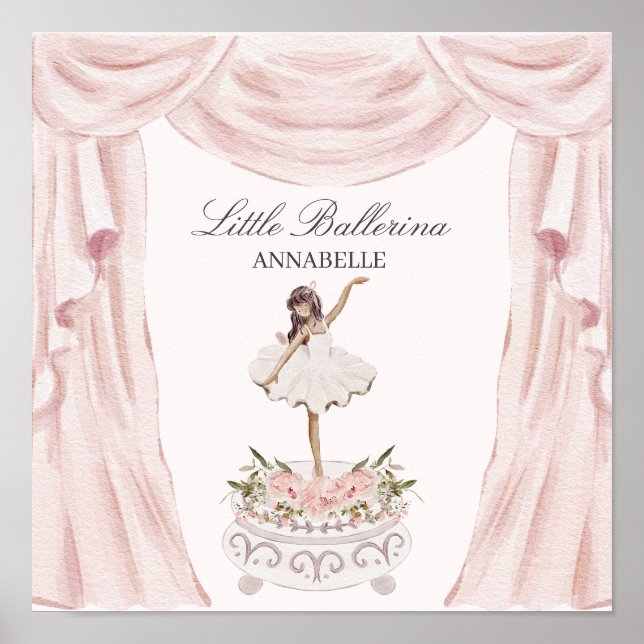 Poster Festa de Bebê ou Aniversário Bailarina Rosa (Frente)