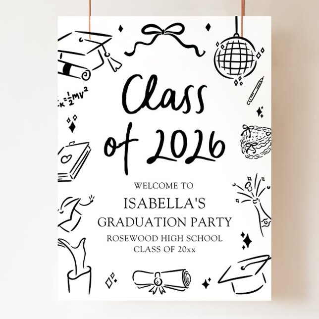 Poster Festa de Boas-Vindas da Turma de 2026 com Ilustraç (Hand Drawn Class of 2026 Graduation Party Welcome Poster)