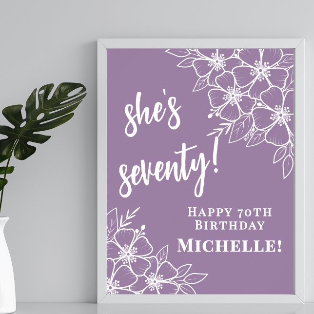 Poster Festa de Boas-Vindas dos 70 Anos Roxa (Purple 70th Birthday Party Welcome Poster)