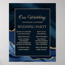 Poster Festa de Casamento com Mármore Azul Naval Dourado
