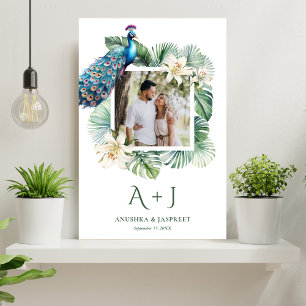 Poster Festa de Casamento Floral Pavão Indiano Tropical F