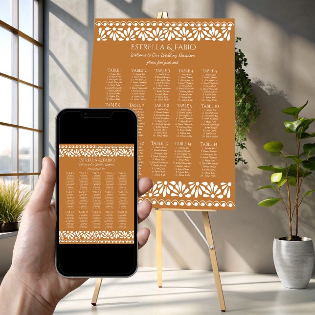 Poster Festa de casamento mexicana talavera terracotta (Mexican talavera terracotta wedding party seating poster template personalized seating plan )