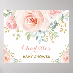Poster Festa de Chá de Bebê de Rosas em Aquarela Rosa