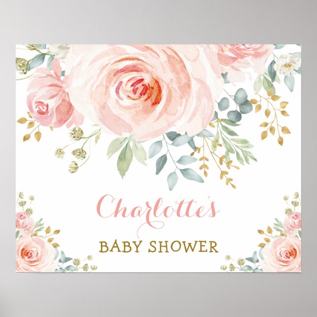 Poster Festa de Chá de Bebê Rosas Aquarela Beijoque Prett (Frente)