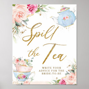 Poster Festa de Chá Floral Blush Chá de Noiva Revelar o S