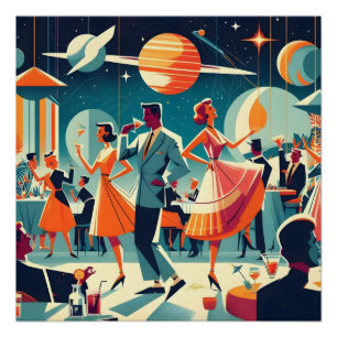 Póster Festa de Cocktail da Era Espacial de Meados do Séc