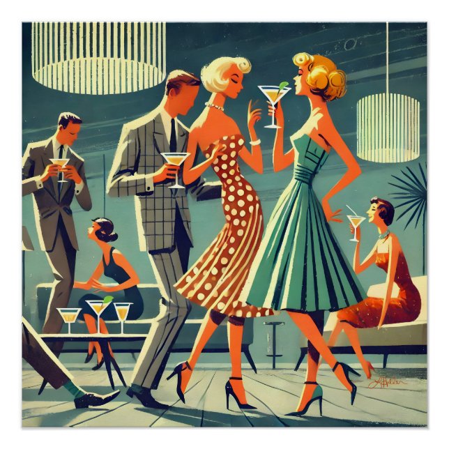Póster Festa de Cocktail de Dança Martini Moderno de Mead (Frente)