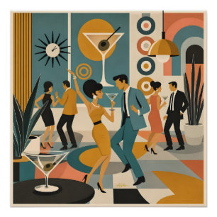 Póster Festa de Dança do Cocktail Martini Hippie dos Anos