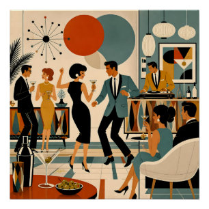 Póster Festa de Dança do Martini Hípico Moderno de Meados