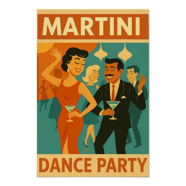 Póster Festa de Dança Martini de Meados do Século (Frente)