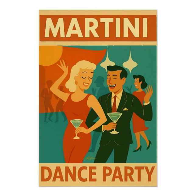 Póster Festa de Dança Martini Meados do Século (Frente)