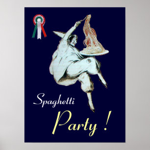 Póster FESTA DE ESPAGUETE,COZINHA ITALIANA azul vermelho