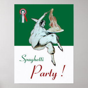 Póster FESTA DE ESPAGUETE, COZINHA ITALIANA, vermelho ver