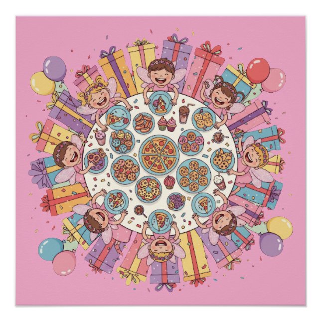 Póster Festa de Fada Rosa, Pensada, Freguiçosa para Crian (Frente)
