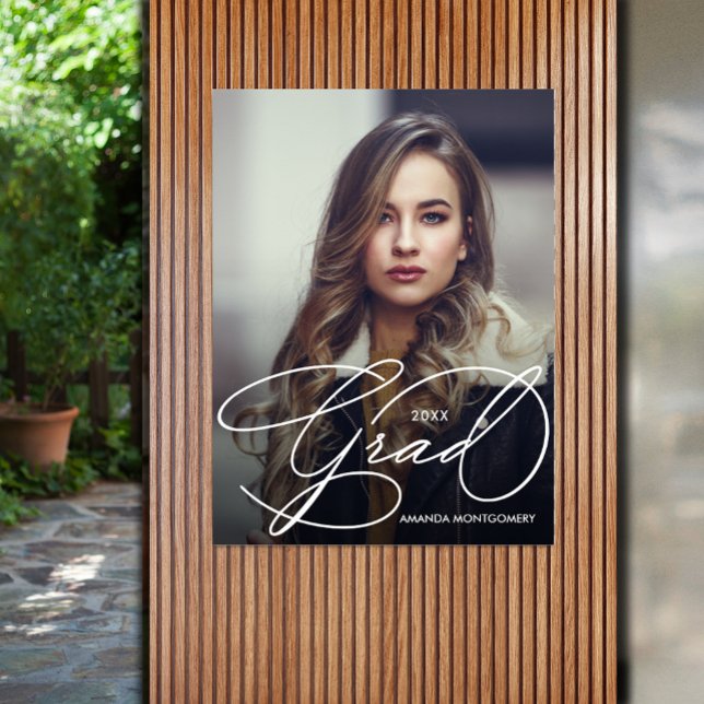 Poster Festa de formatura de Fotografias de Script de For (Elegant Grad Script Photo Graduation Poster - PRINTED and/or INSTANT DOWNLOAD)
