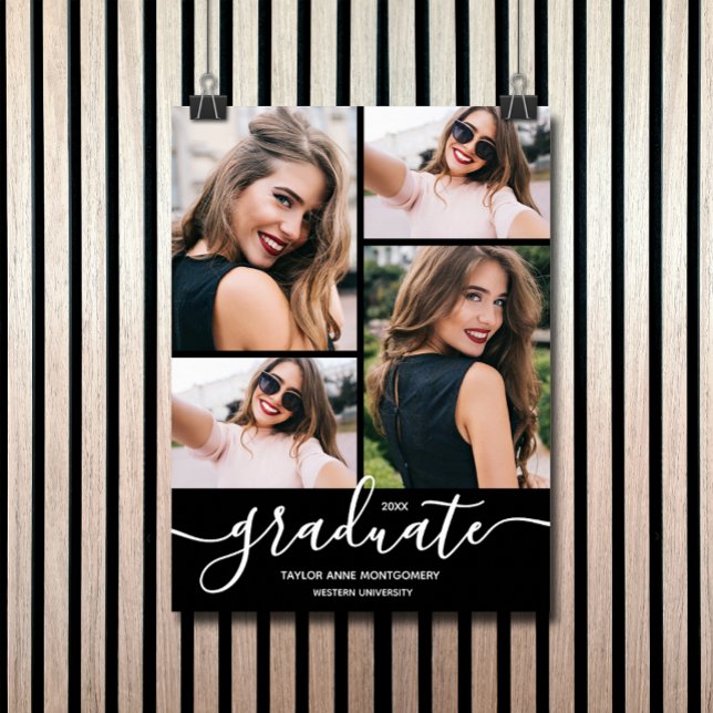 Poster Festa de formatura de várias fotos (Four photos on black graduation party poster - PRINTED and/or INSTANT DOWNLOAD)