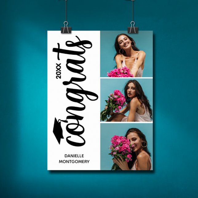 Poster Festa de formatura de várias fotos moderna (Chic graduation multiple photo party poster - PRINTED and/or INSTANT DOWNLOAD)