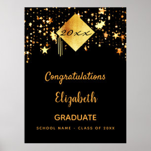Poster Festa de formatura estrelas preto dourado graduado